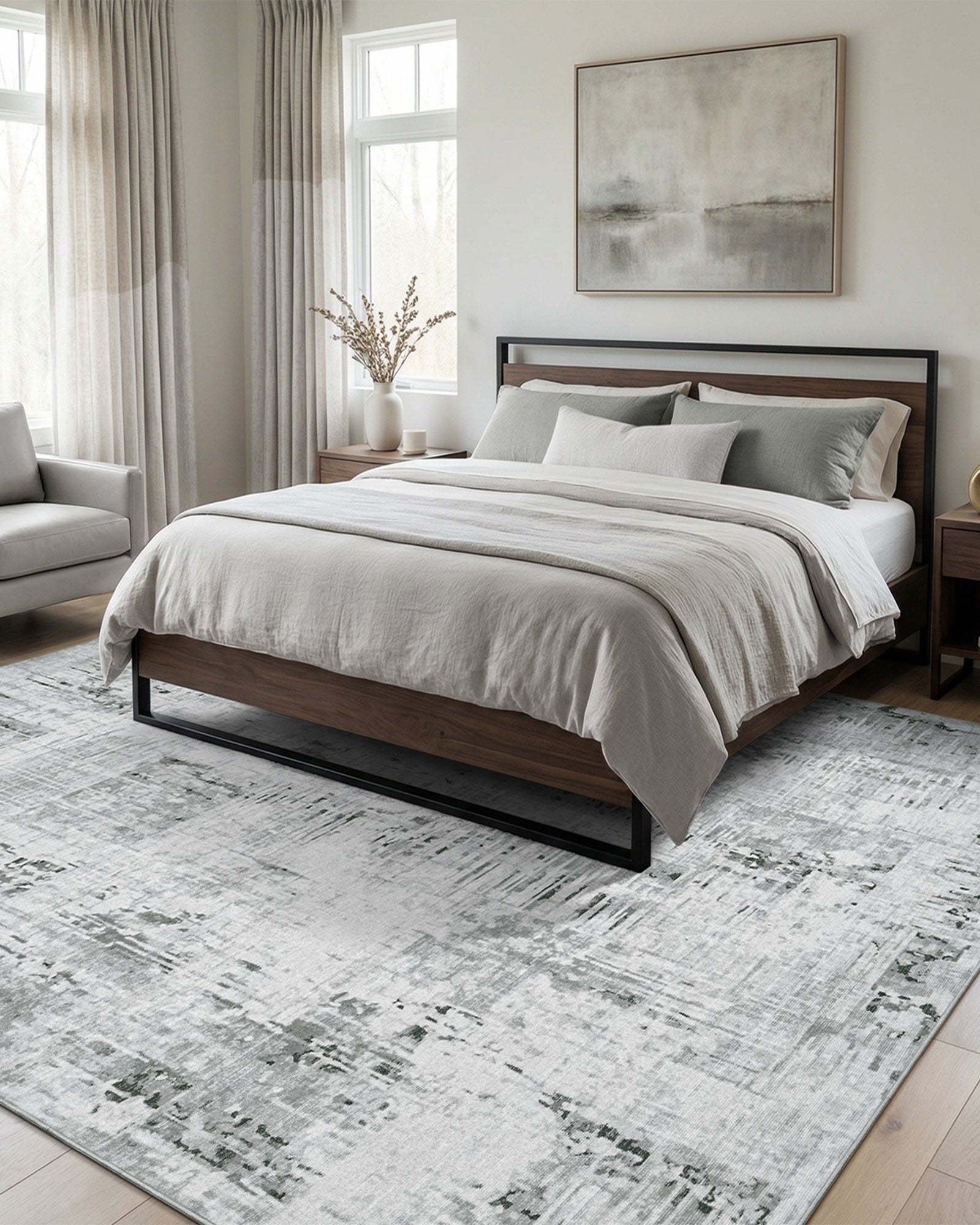 Doodle Washable Area Rug -  Gray