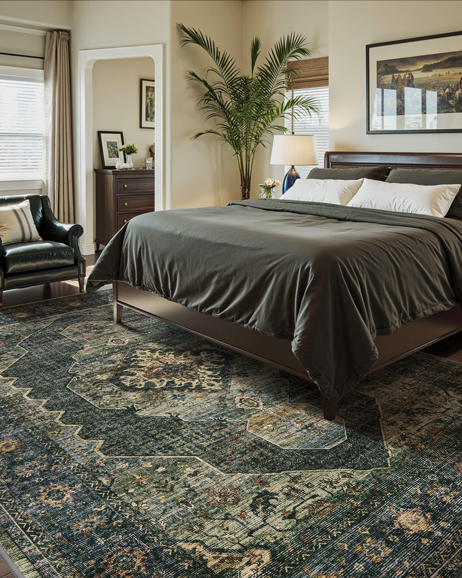 Lunelle Washable Area Rug -  Dark Green