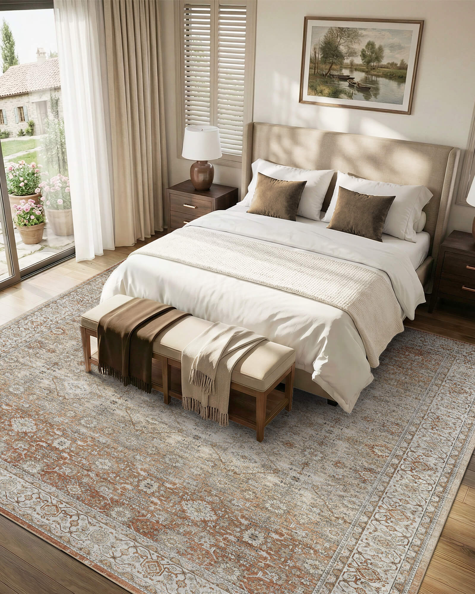 Mirren Washable Area Rug - Light Brown