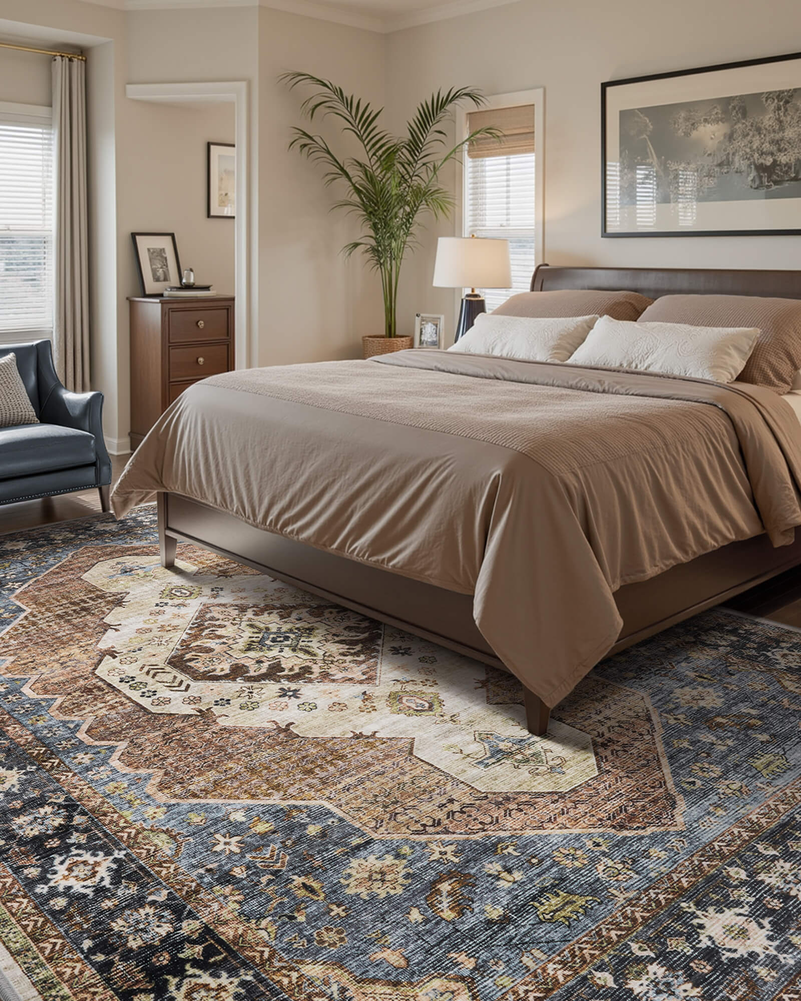 Lunelle Washable Area Rug -  Blue/Orange
