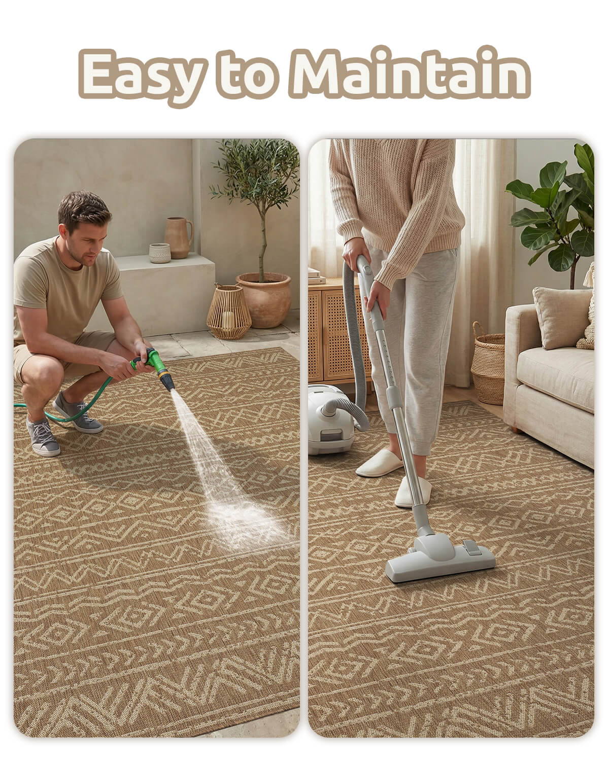 Versatile indoor outdoor rug for modern decor and outdoor relaxation with textured durability and quick dry design
