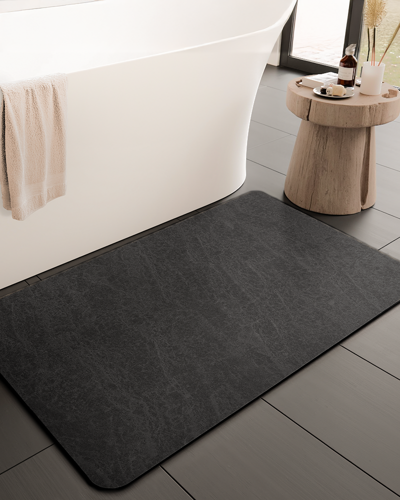 Easy clean bath mat designed for family bathrooms, offering fast drying performance and slip resistant stability