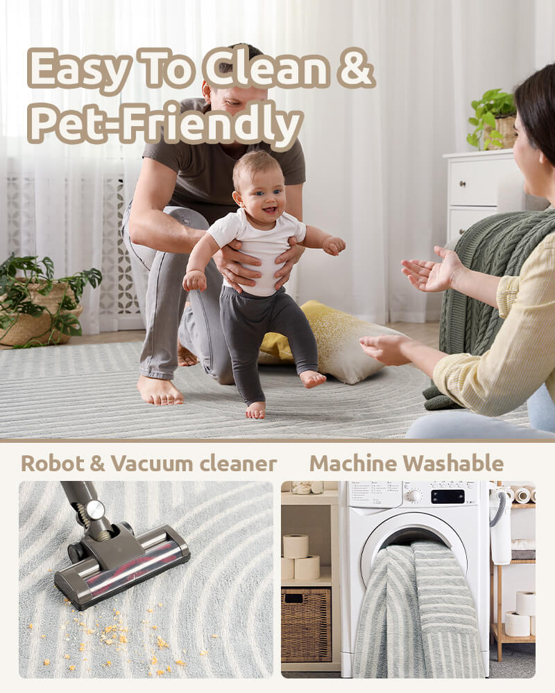 Contemporary rug designed to stay clean and comfortable with minimal effort