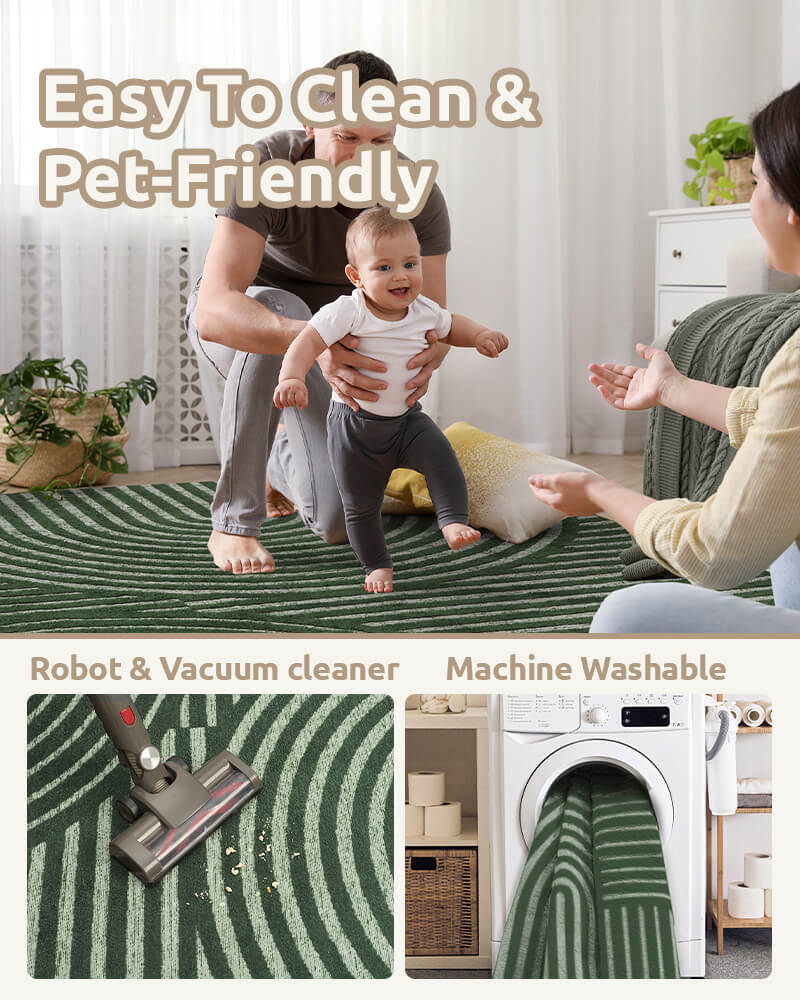 Modern washable rug suited for real-life home environments