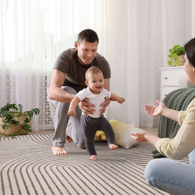 Modern washable rug designed to stay flat and secure