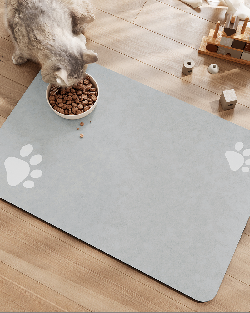 Pet feeding mat with quick dry surface, cat bowl pad to protect your floor from spills.