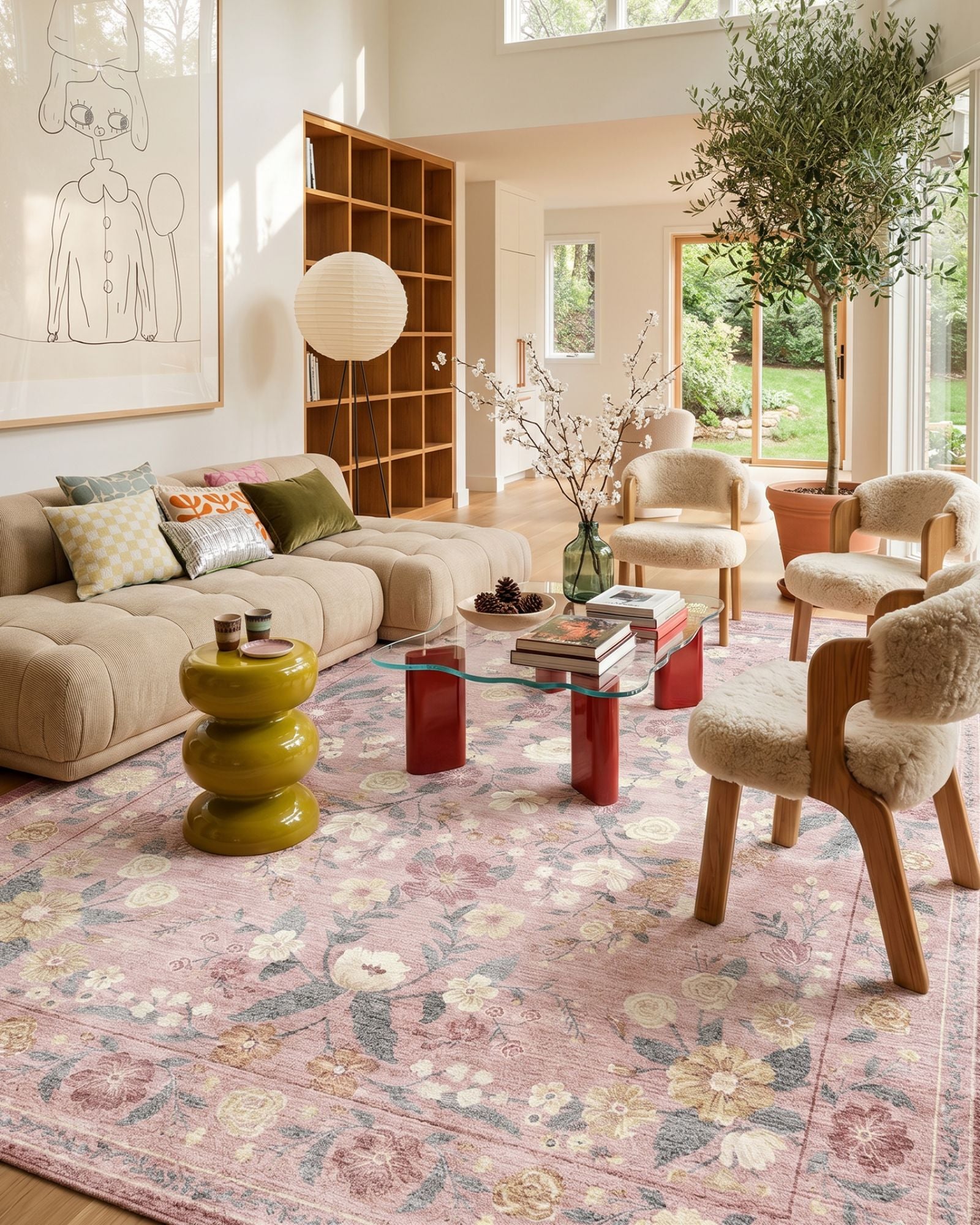 Chloris Washable Area Rug - Pink