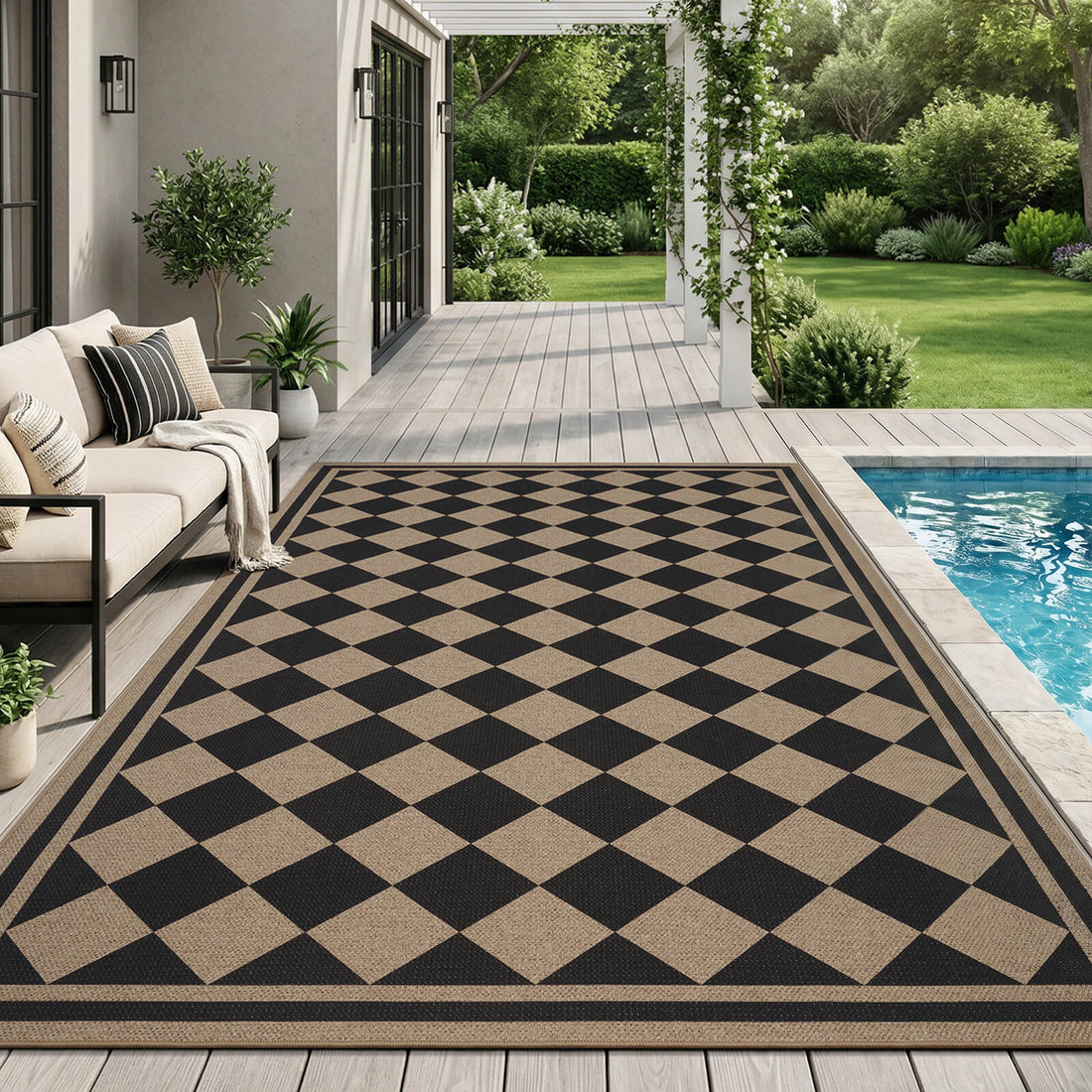 Faux jute indoor outdoor rug bringing modern comfort to indoor and outdoor spaces