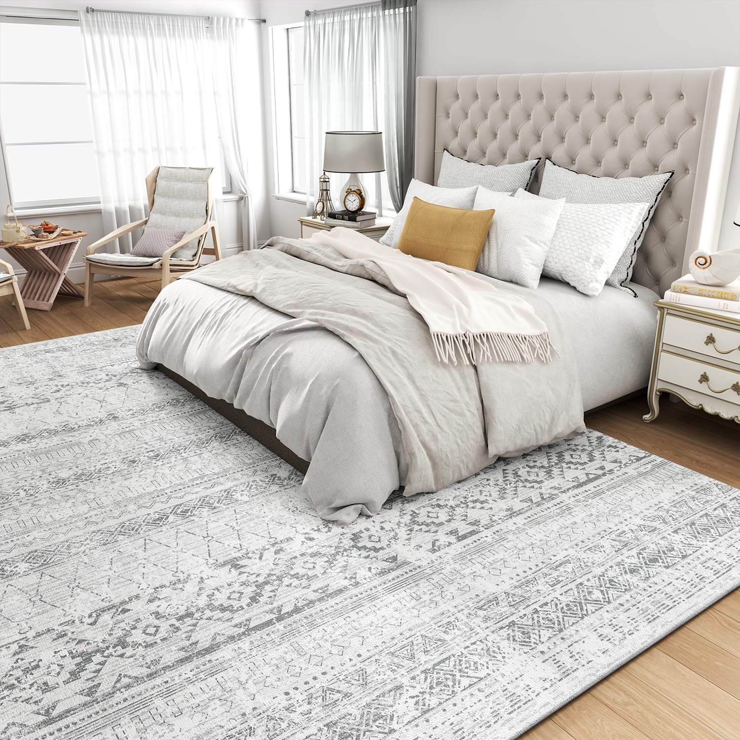 Boho Geometric Distressed Rug