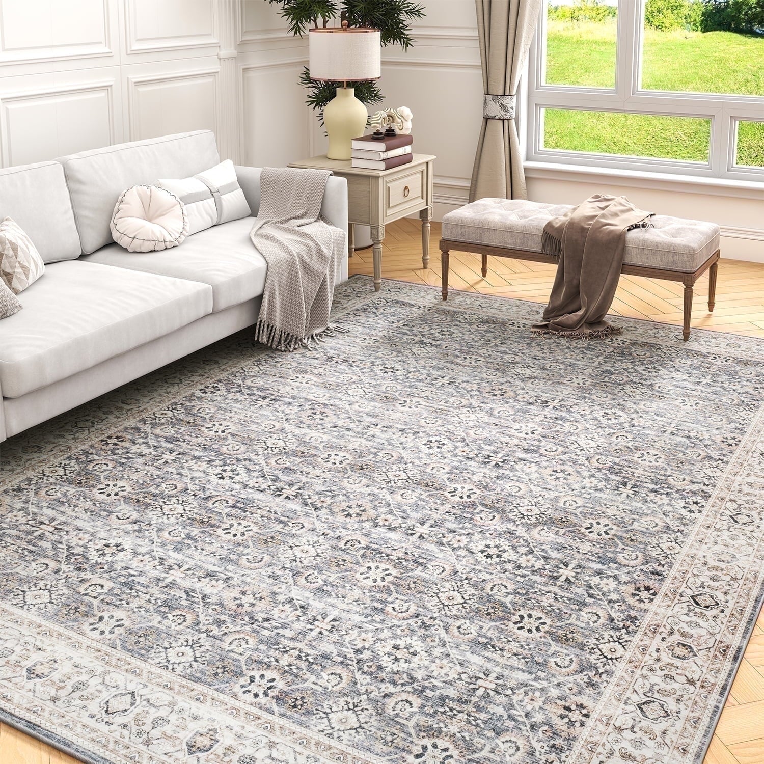 Ombre Vintage Floral Living Room Rug