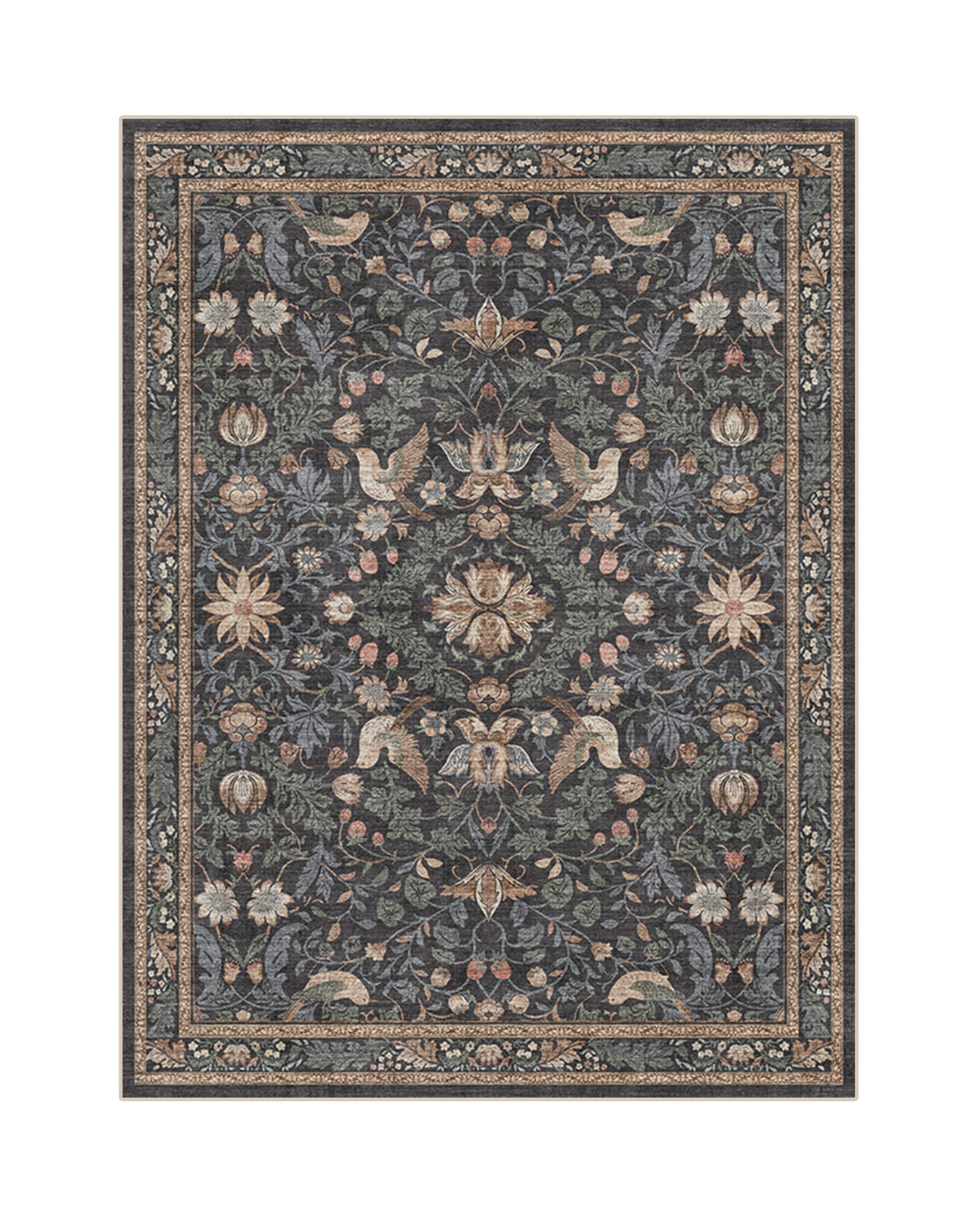 Floral area rug with non slip backing safe for kids and pets