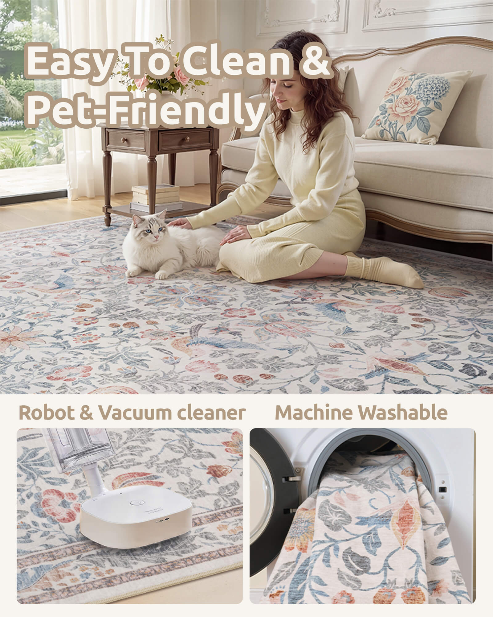 Floral rug designed for timeless home decor style