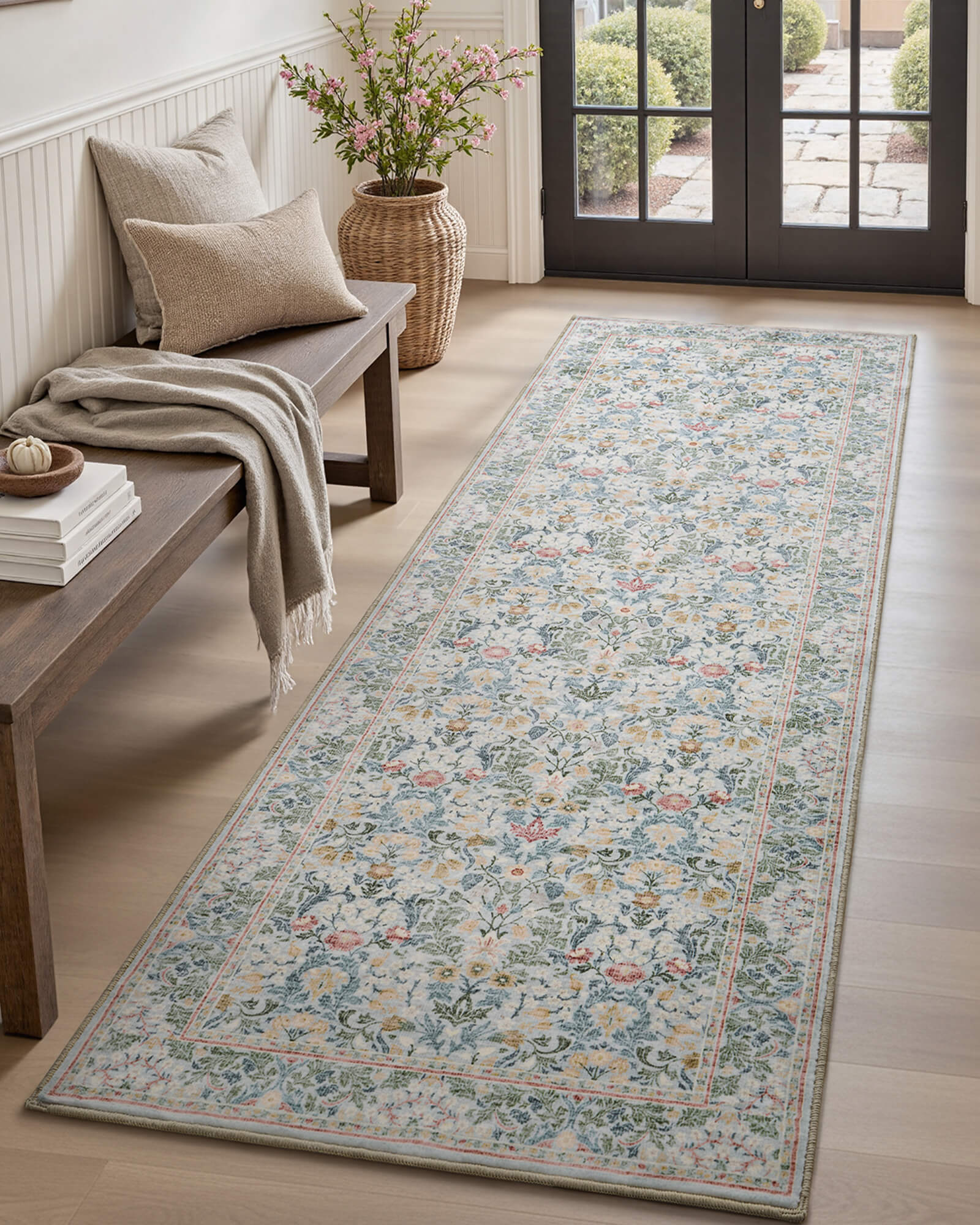 This floral area rug gives a living space a cozy feel with soft underfoot comfort and easy care that suits busy homes.
