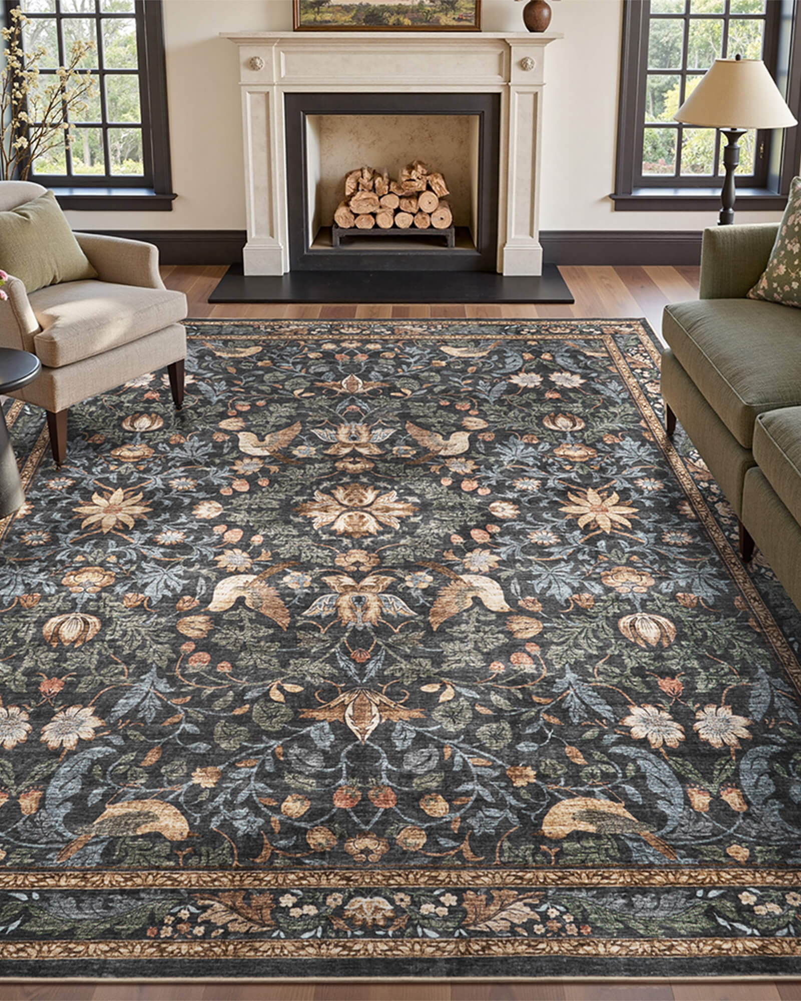 Floral rug with non slip backing and soft comfort for living room and bedroom