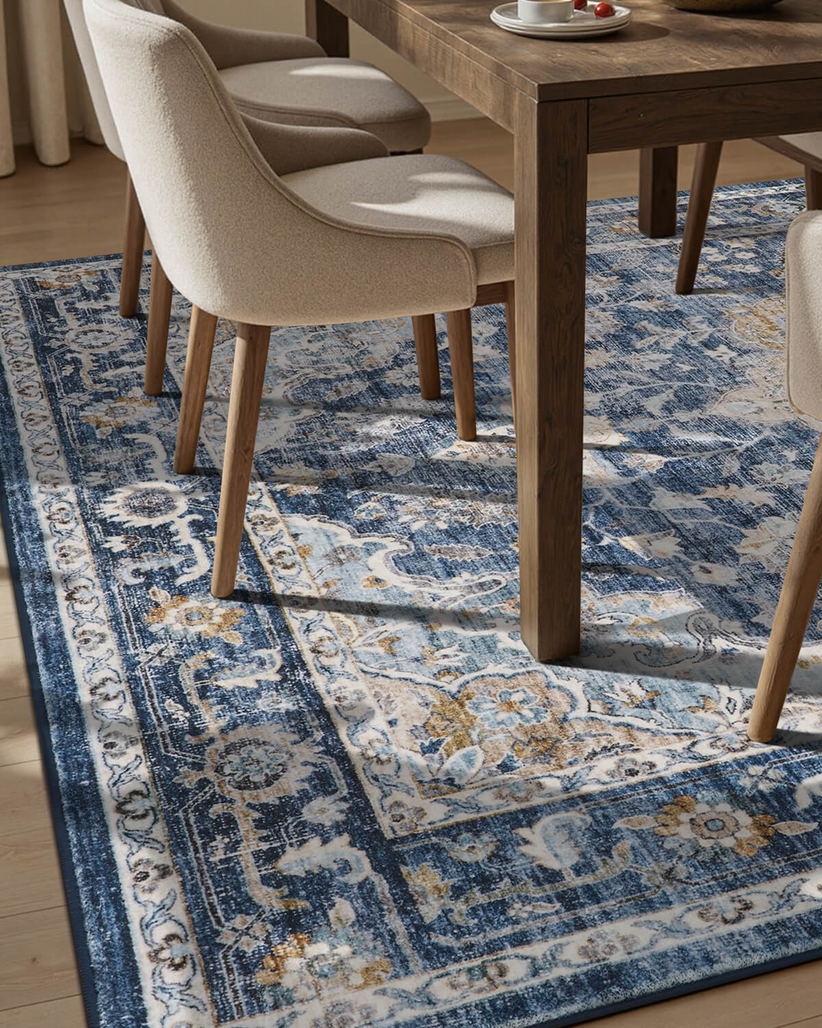 Washable floral vintage area rug made for busy family homes