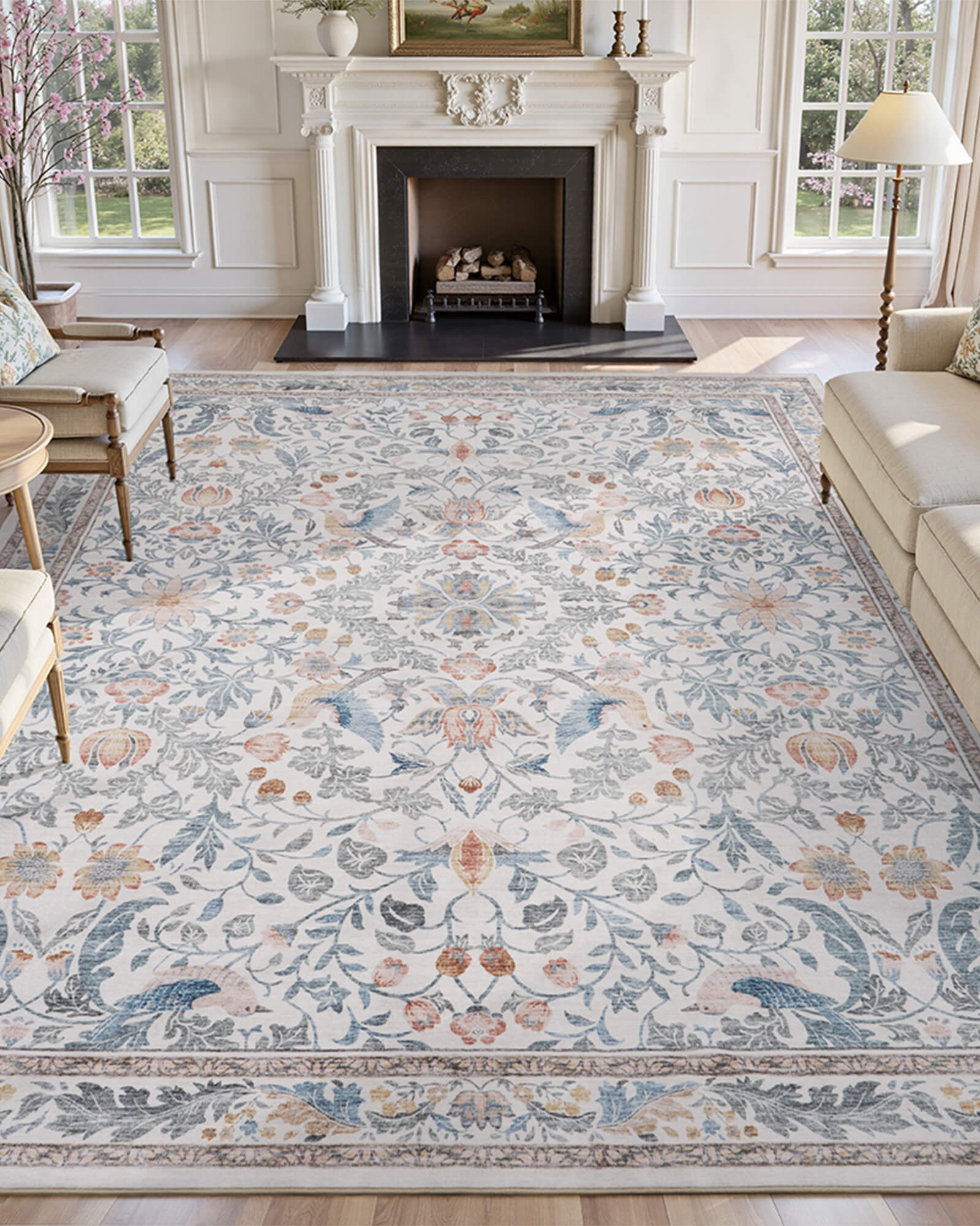 Floral rug suitable for living room bedroom and dining spaces