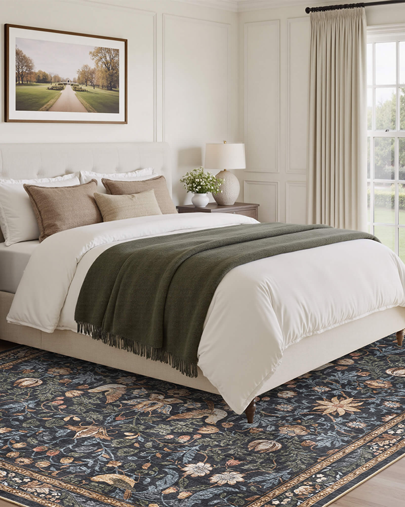Floral rug with machine washable design for easy home maintenance