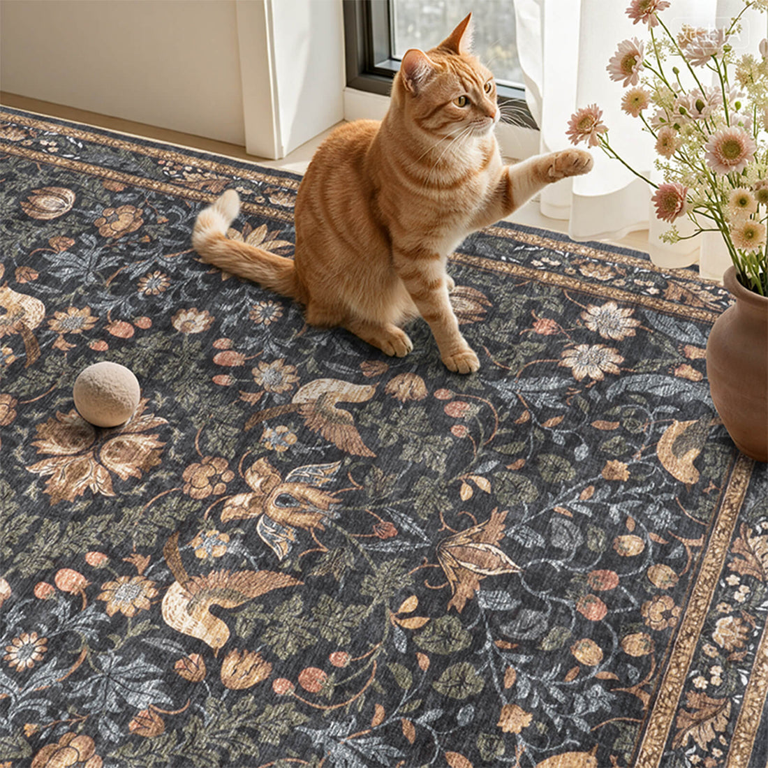 Floral area rug with machine washable design and soft texture for cozy home decor