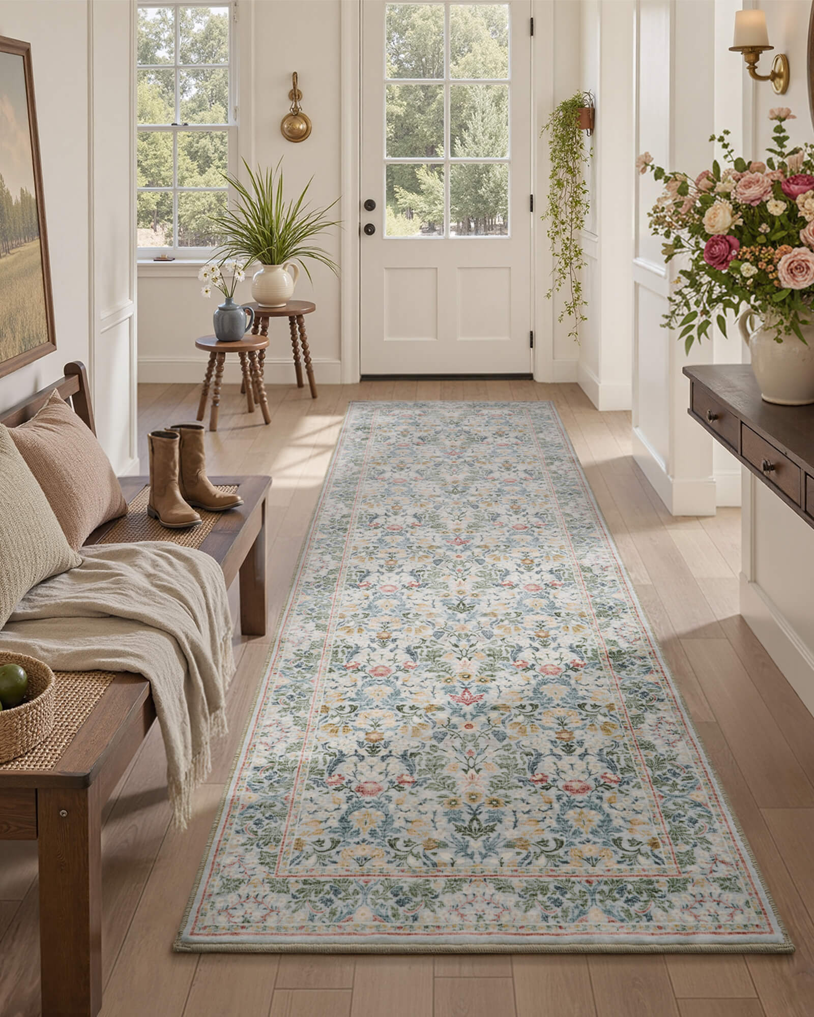 Florin Washable Area Rug Runner - Green