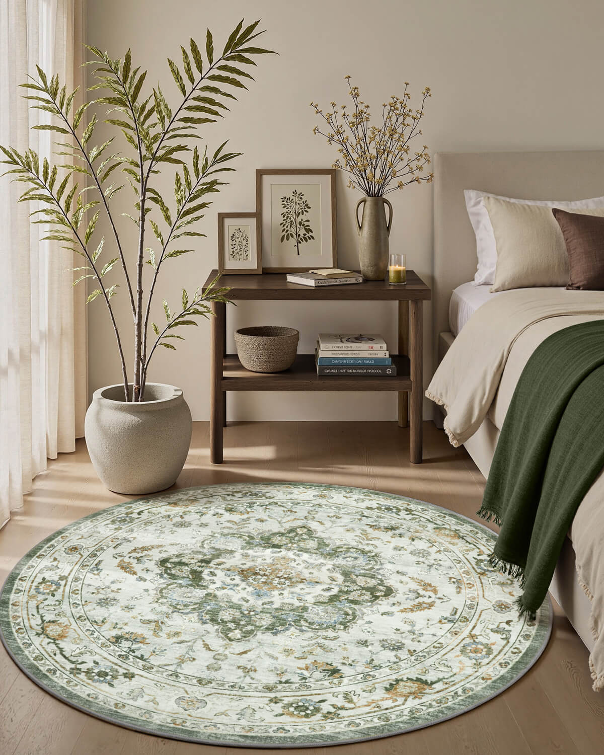Botanical vintage soft touch area rug offering cozy barefoot comfort