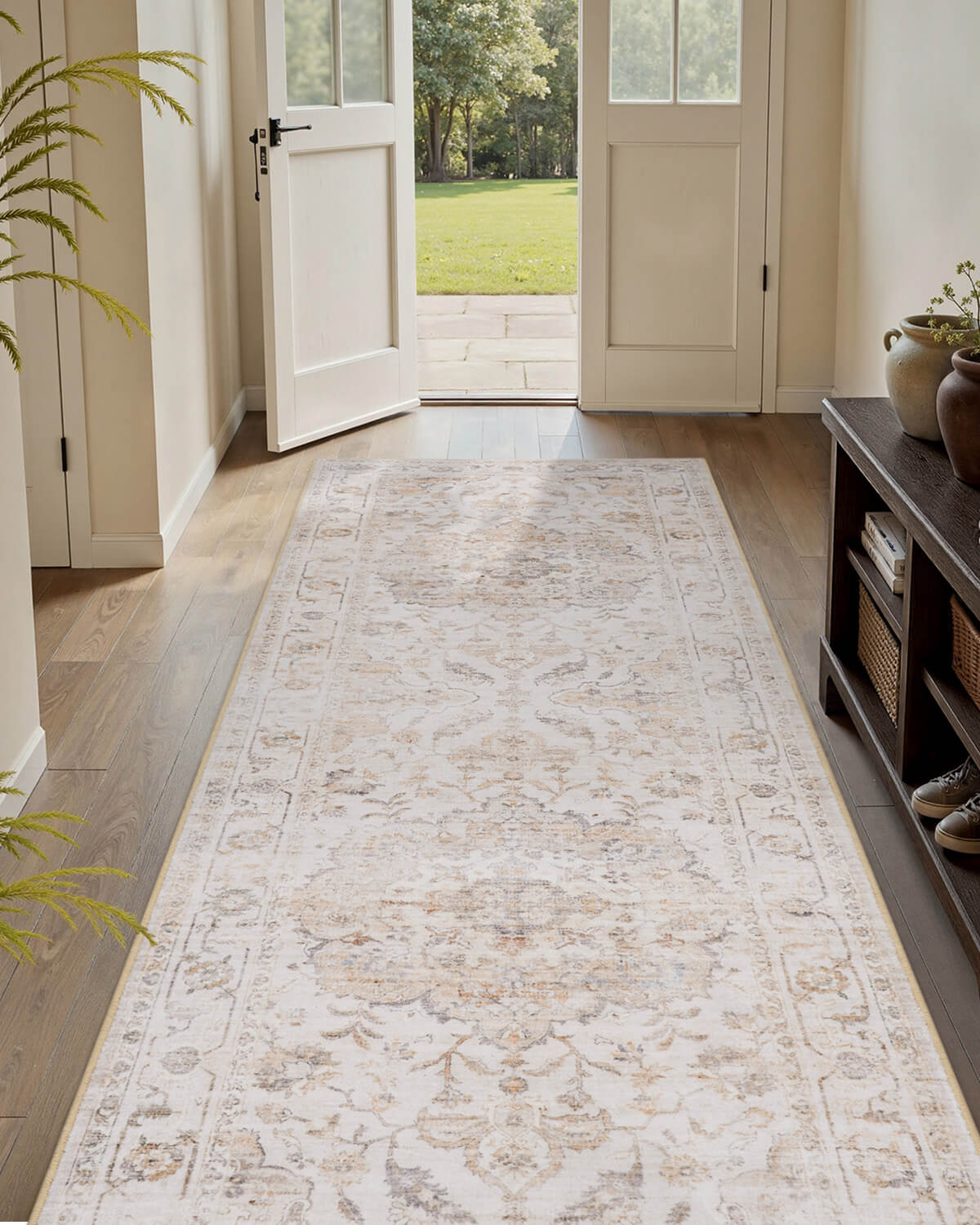 Timeless vintage floral area rug balancing beauty and daily durability