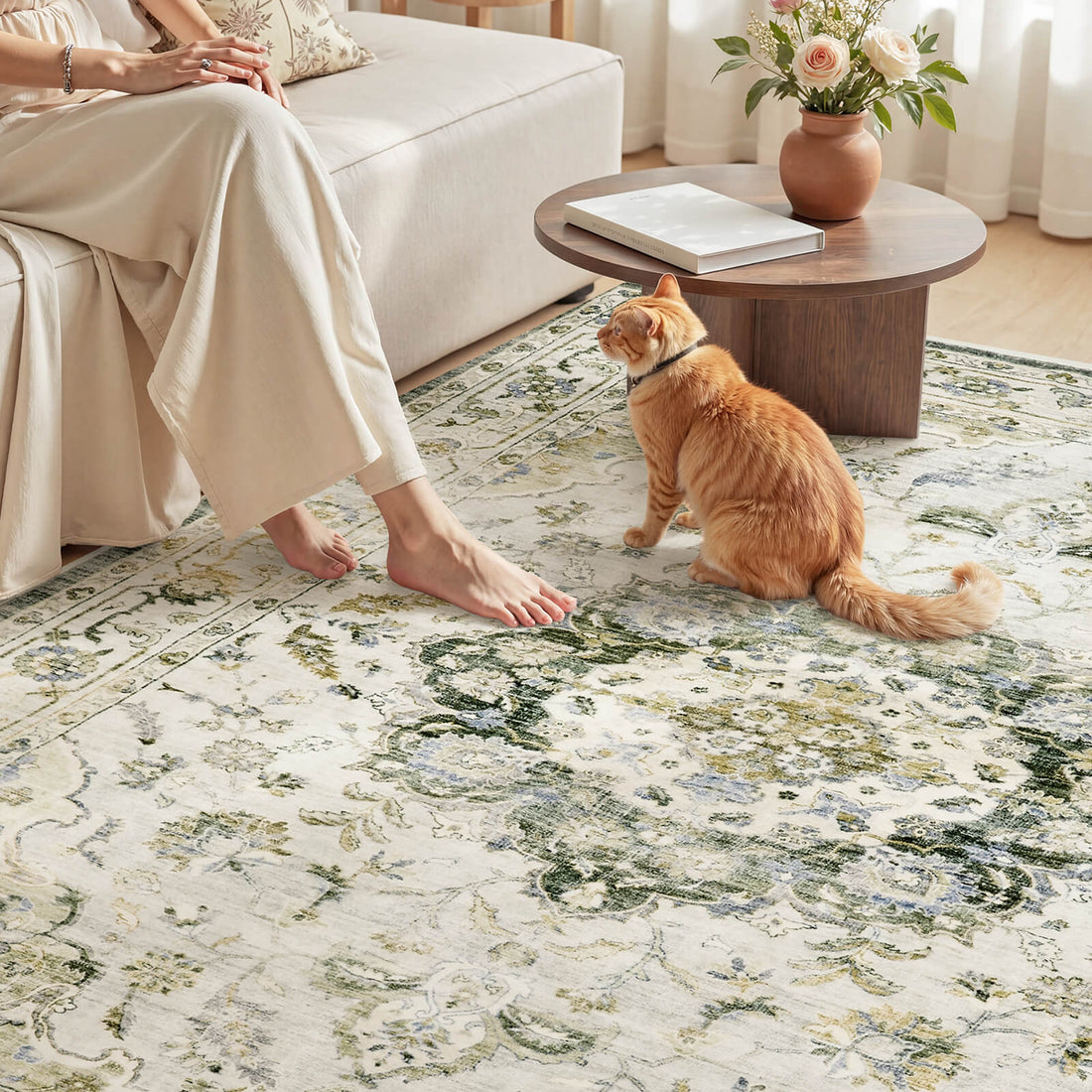 Floral vintage rug built for high use living areas while maintaining decorative beauty