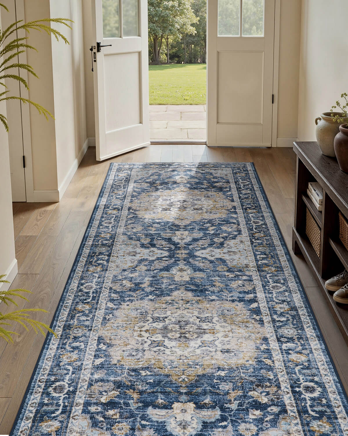 Floral vintage non-slip rug designed for safe indoor spaces