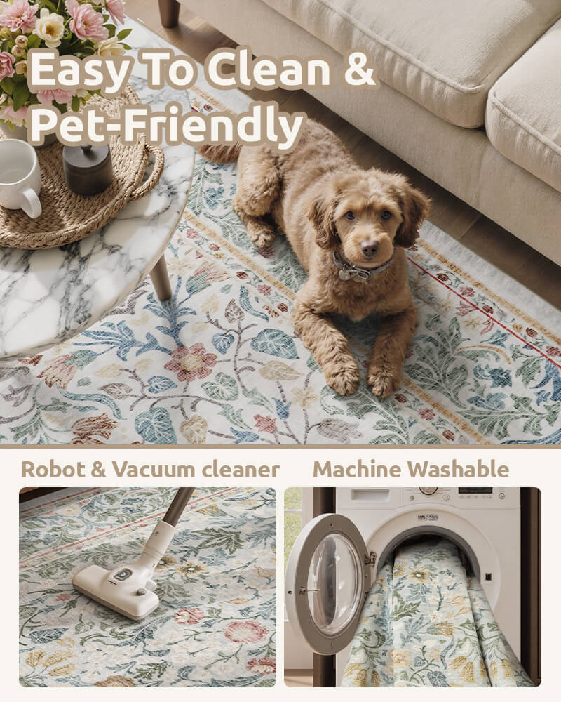 Vintage-inspired washable rug offering practical everyday support