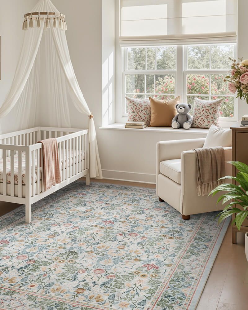 Vintage Traditional Floral Rug | Washable & Family Safe | MontVoo