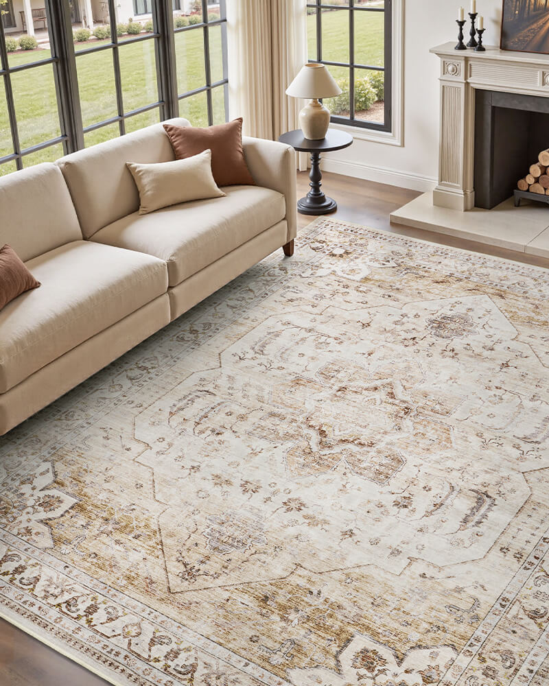 Vintage-style area rug made for traditional yet active homes