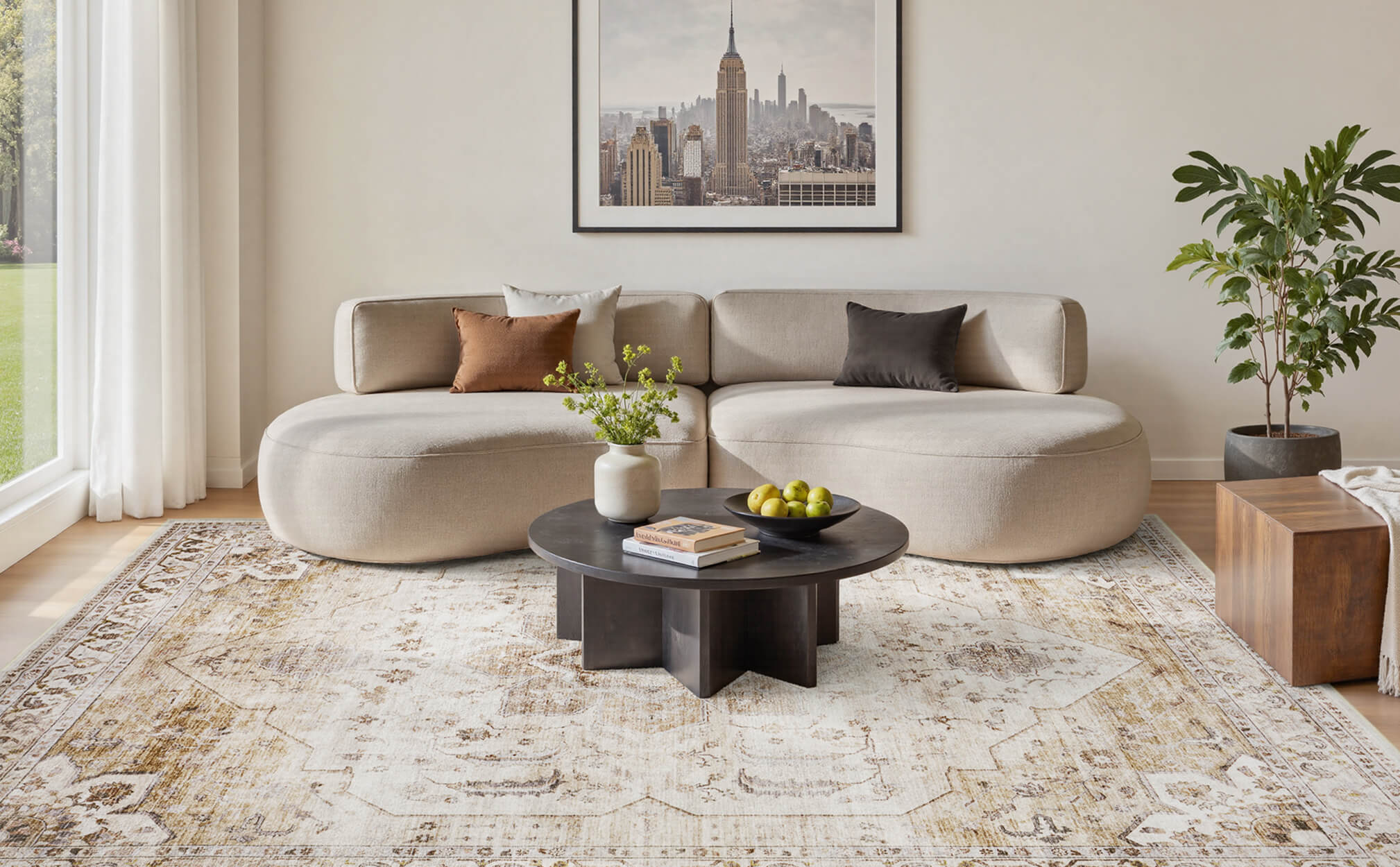 Vintage-style area rug made for traditional yet active homes