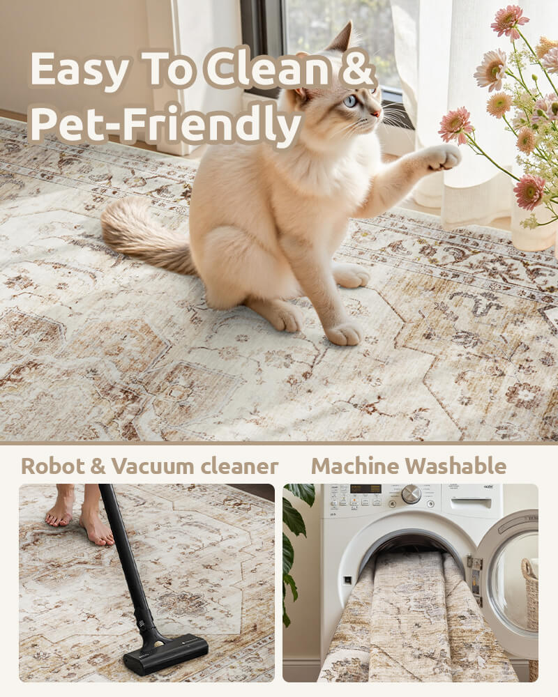 Classic vintage area rug offering functional comfort for families