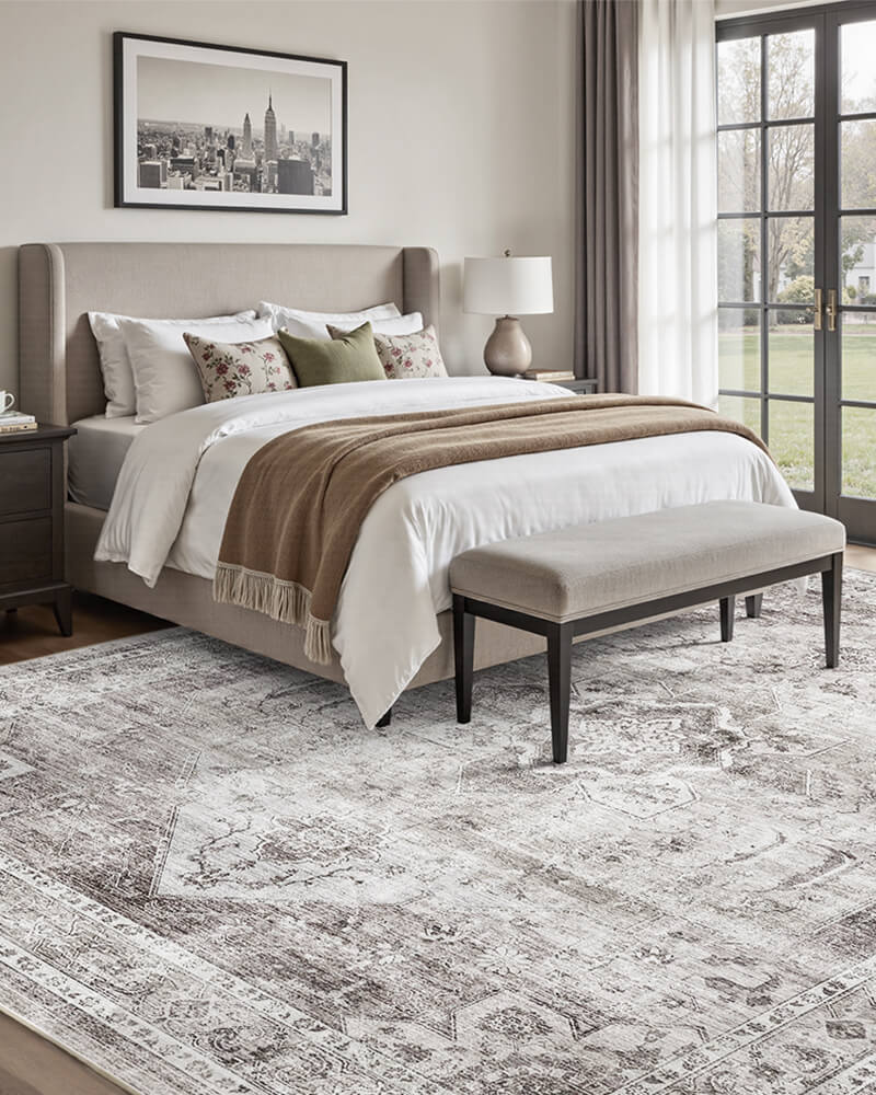 Soft vintage rug providing gentle comfort underfoot