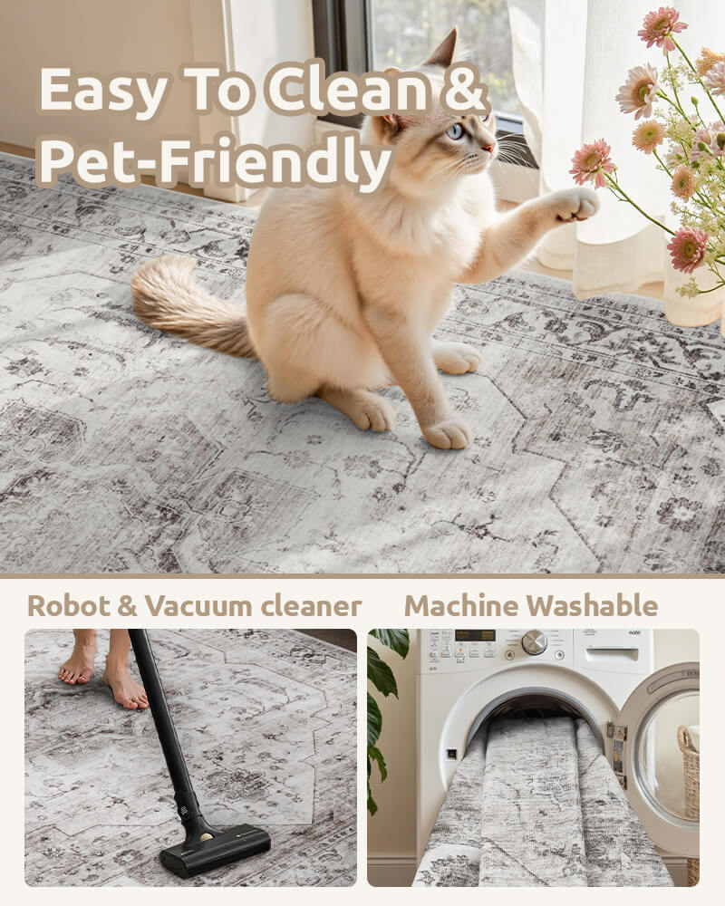 Vintage area rug designed for layered interior styling