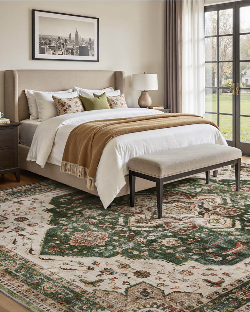 Vintage-style rug crafted for smooth daily home routines