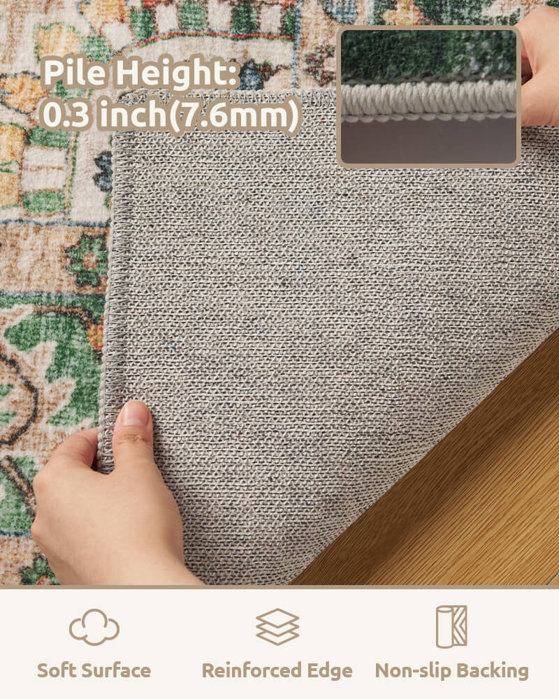 Easy-care vintage area rug built for active home environments