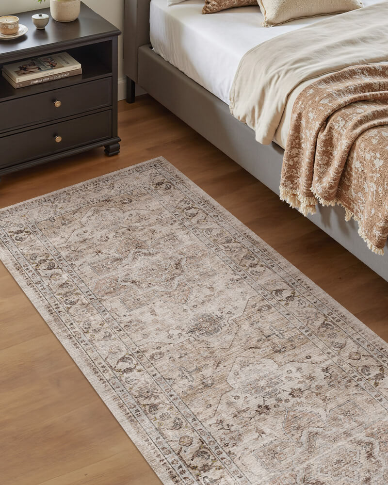 Vintage area rug built for stability in high-use interiors