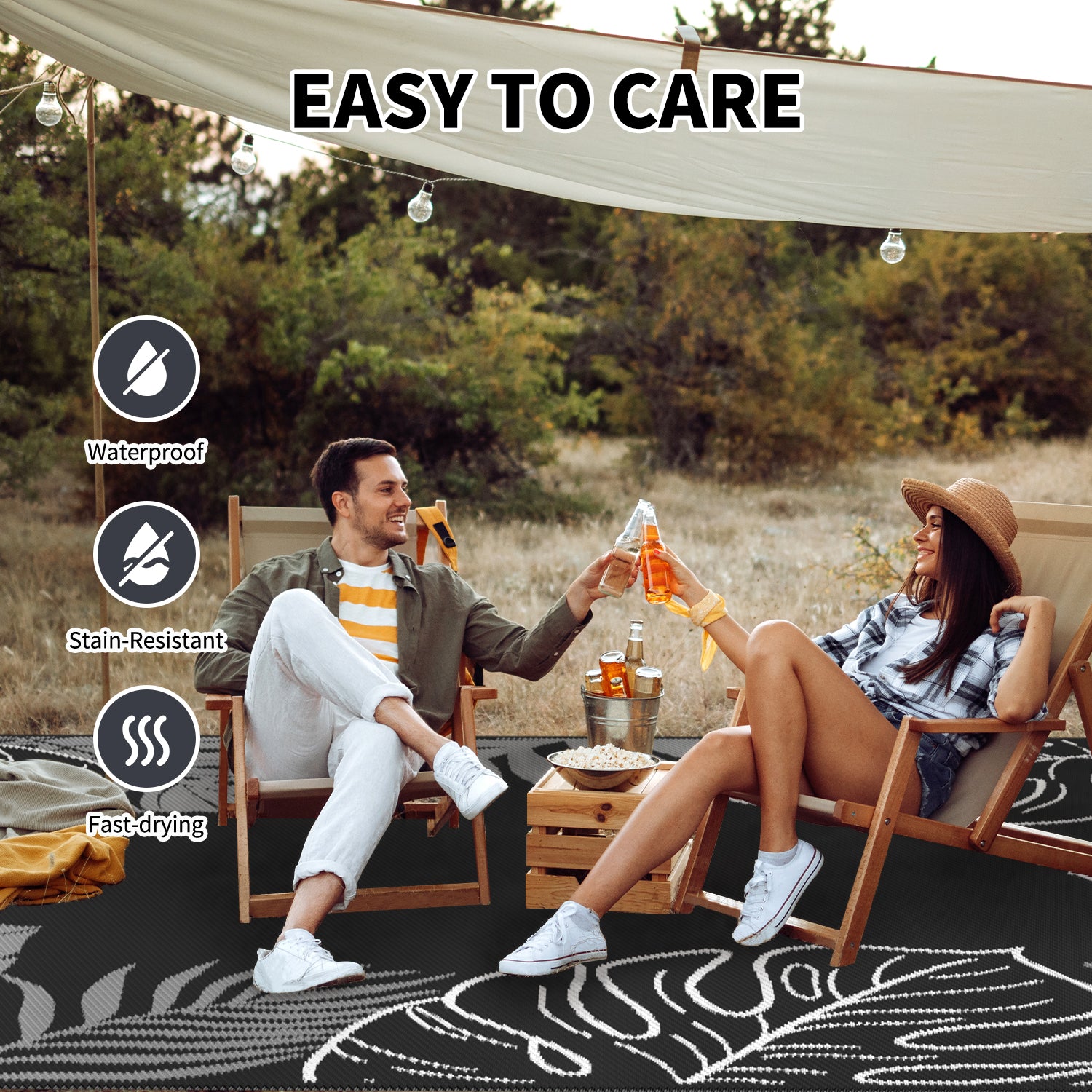 SIXHOME Outdoor Rug Patio Rug Waterproof Straw Texture Tropical Palm Pattern