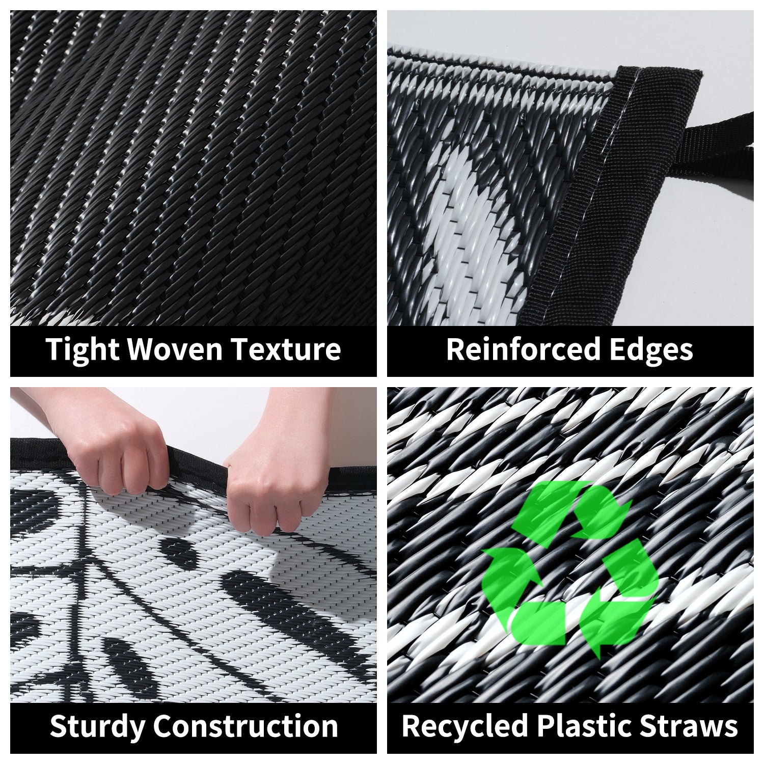 SIXHOME Outdoor Rug Patio Rug Waterproof Straw Texture Tropical Palm Pattern