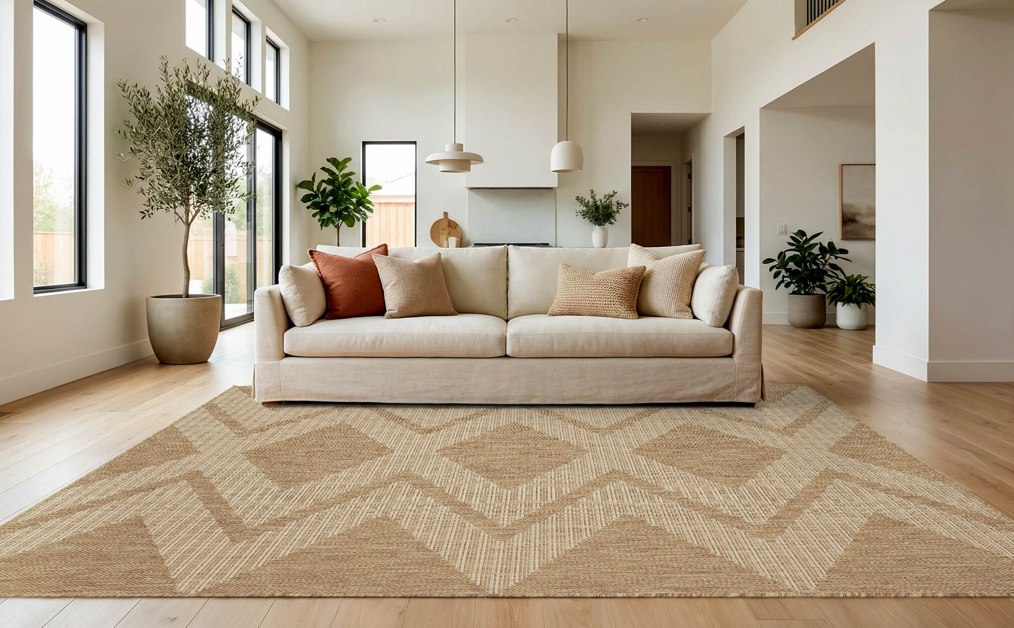 Indoor outdoor rug with quick dry waterproof performance for outdoor living