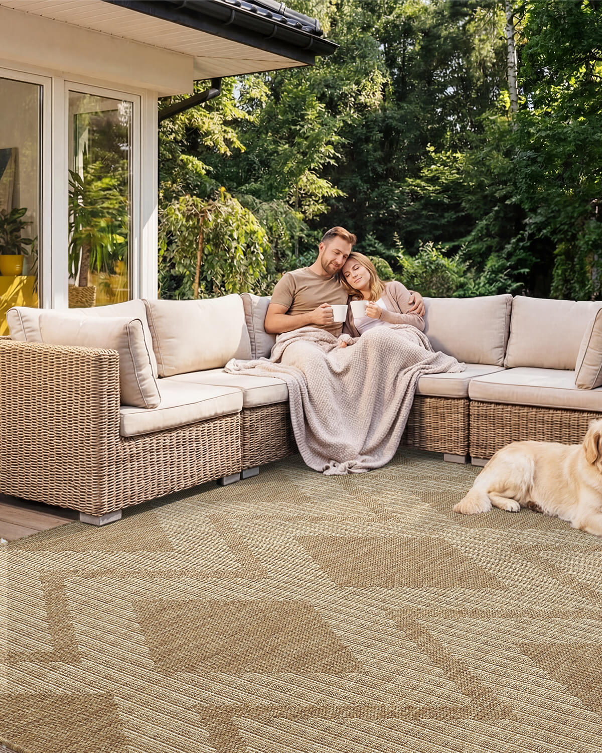 Versatile indoor outdoor rug suitable for family home living environments