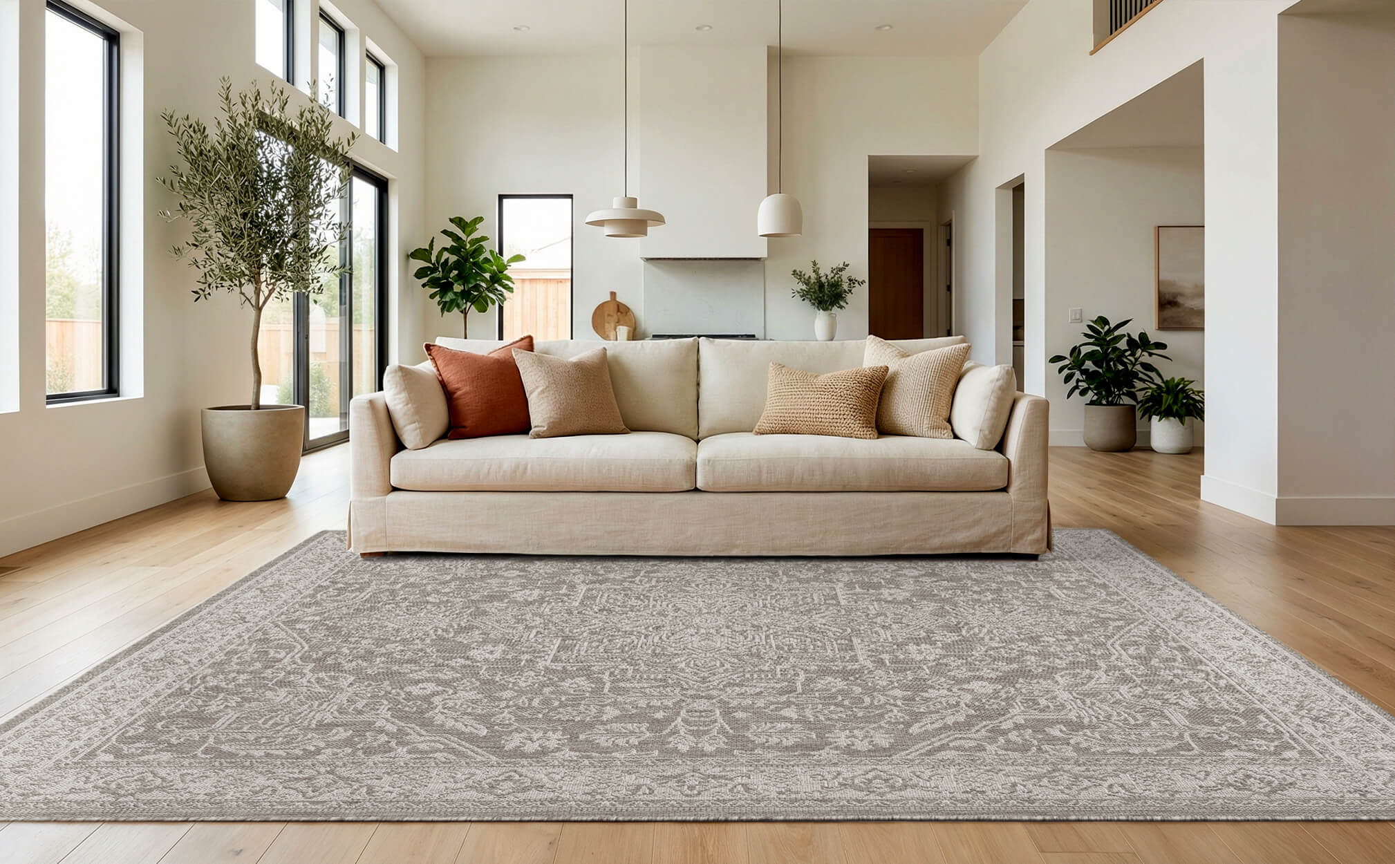 Indoor outdoor rug with water resistant surface for easy outdoor cleaning
