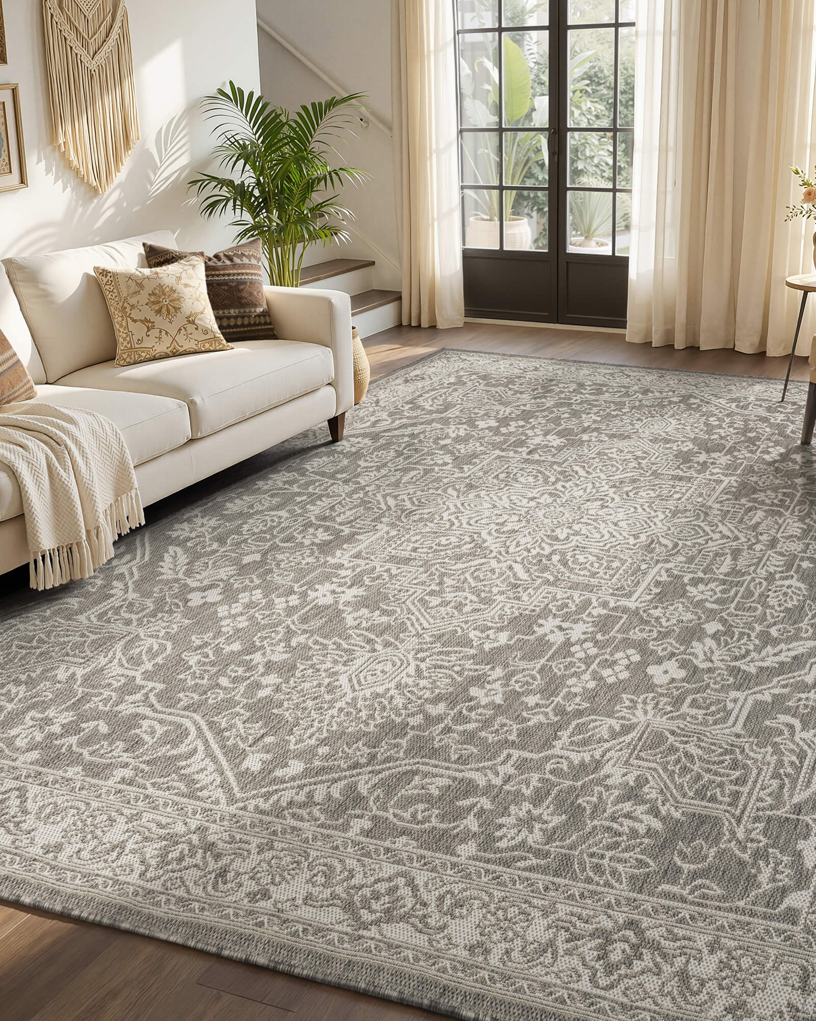 Indoor outdoor rug offering soft comfort for family outdoor spaces