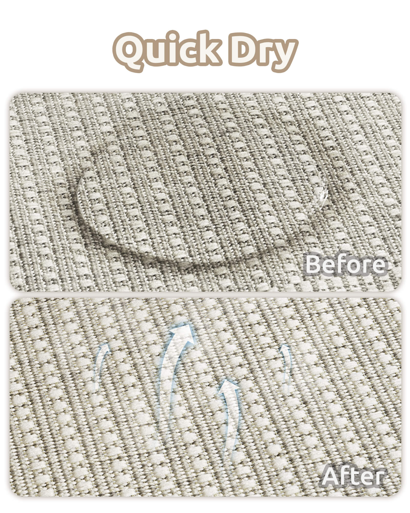 This indoor outdoor rug works well in a casual patio family space with quick dry performance and a durable surface for active homes.