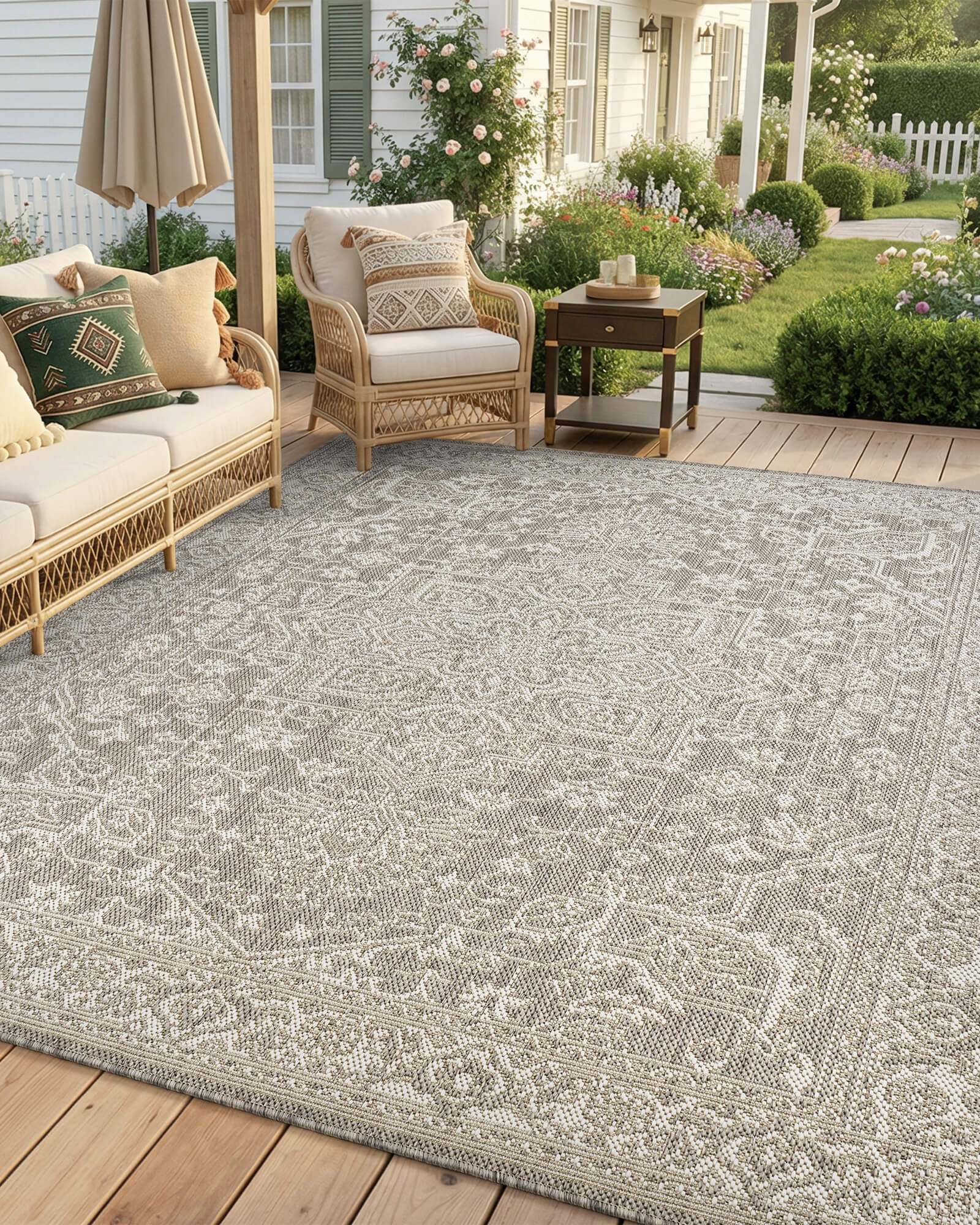 Indoor outdoor rug designed for heavy use outdoor spaces
