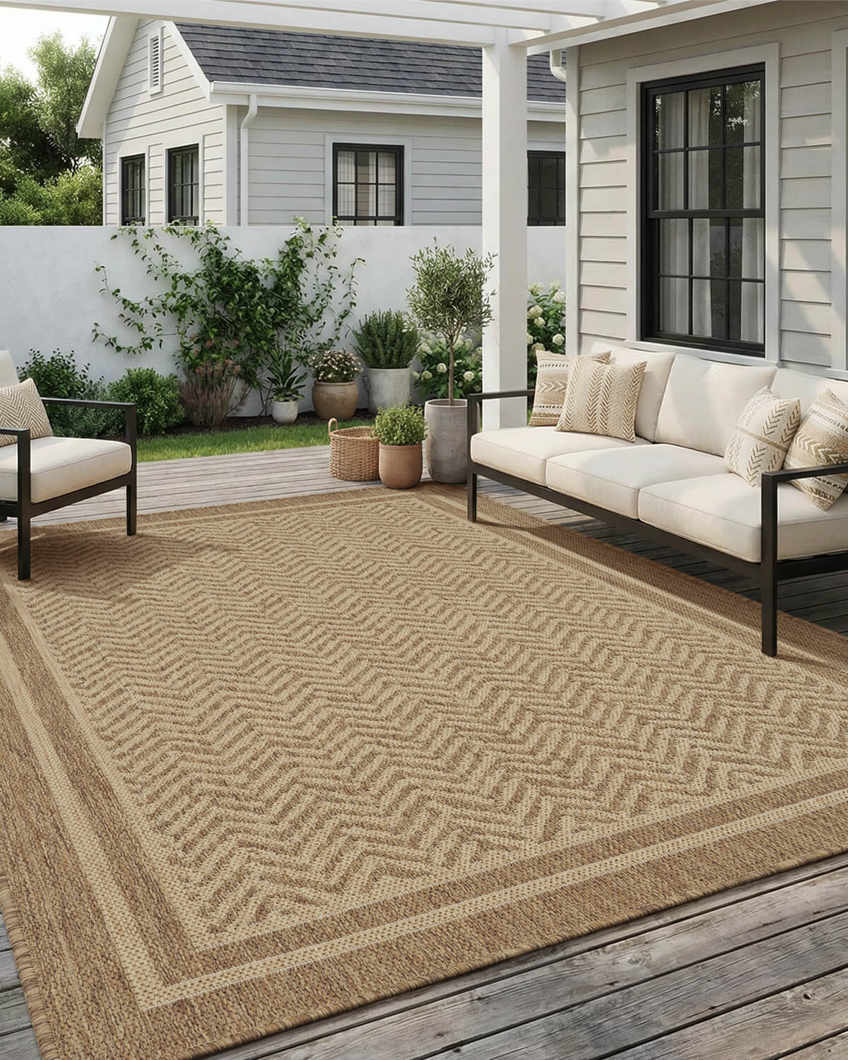This indoor outdoor rug is a practical choice for front entry and porch use, combining easy care with durable everyday performance.