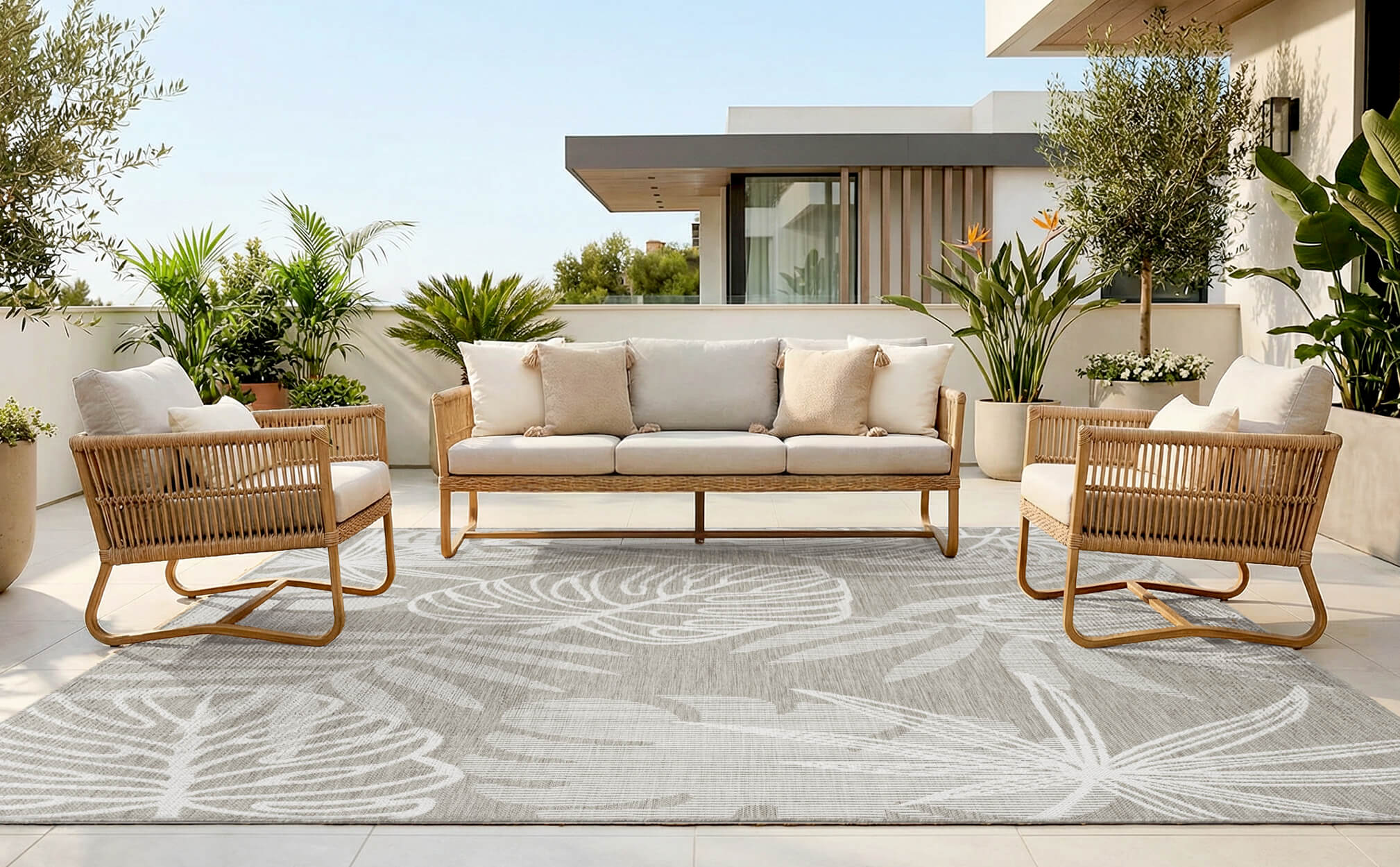 Indoor outdoor rug with soft texture for relaxed family spaces