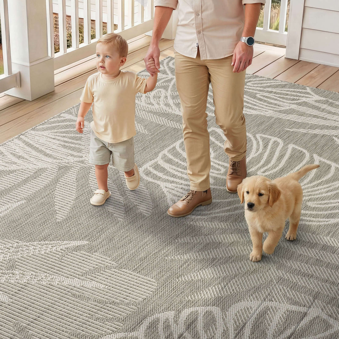This indoor outdoor rug transitions easily between indoor and outdoor spaces with a versatile look and easy clean care for daily life.