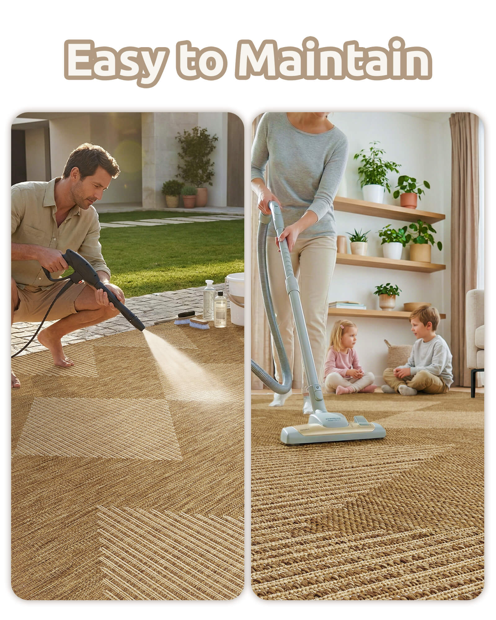 This indoor outdoor rug helps anchor a patio furniture layout with all weather performance and a practical low maintenance surface.