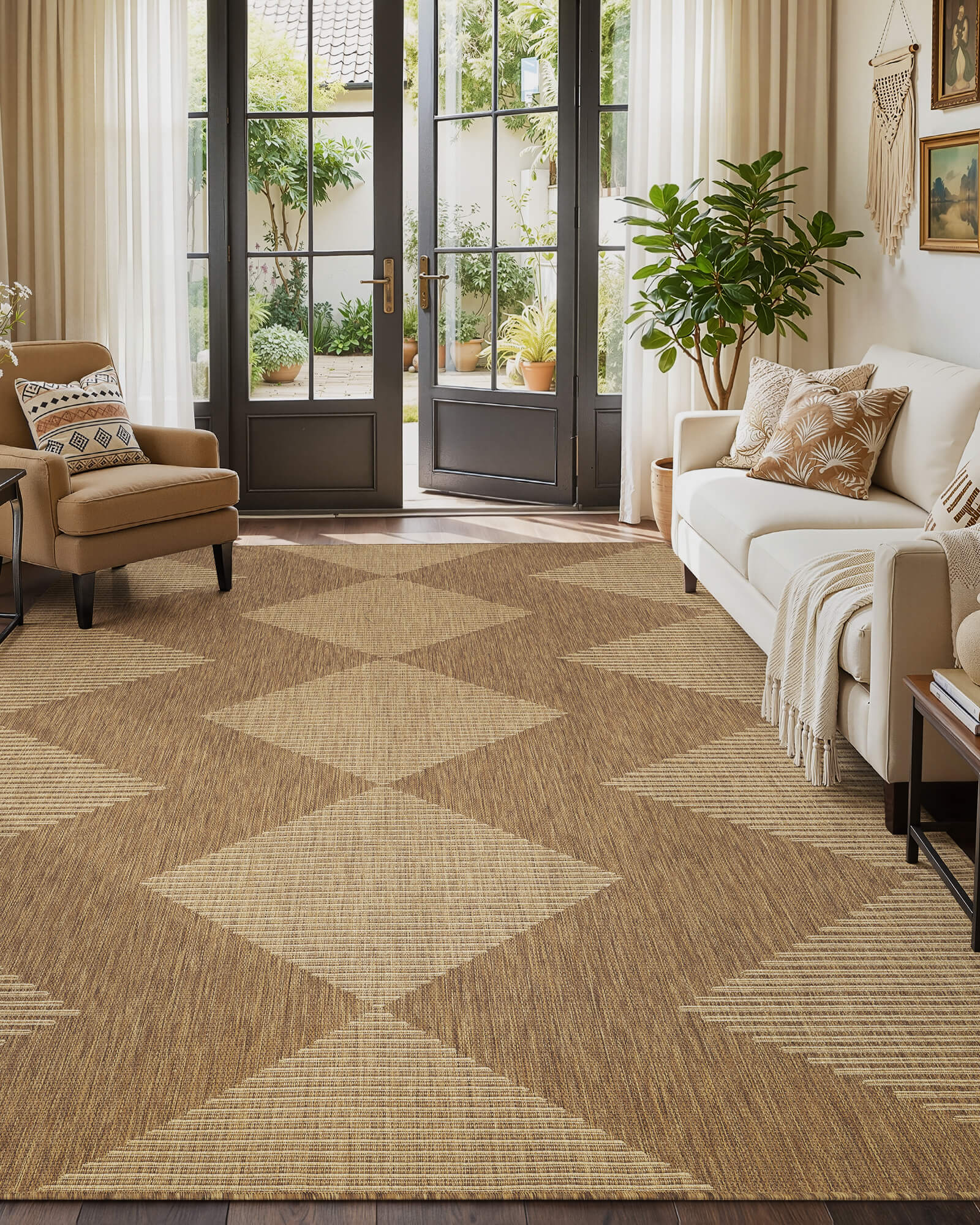 This indoor outdoor rug is built for a high traffic porch with weather resistant durability that holds up through everyday comings and goings.